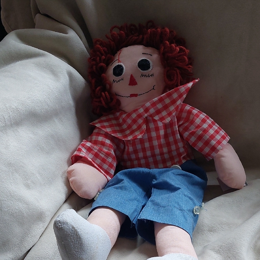 Classic Rag Doll with Red Hair and Blue Outfit